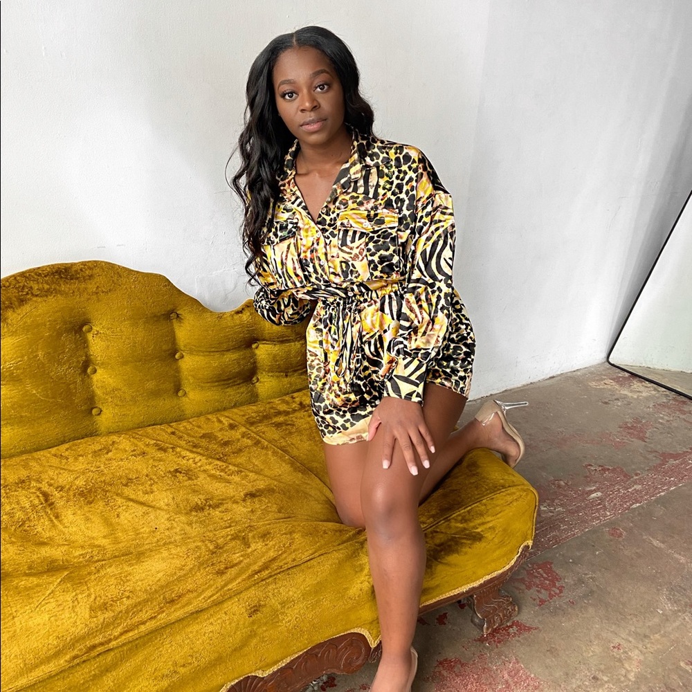 Multi print long serve, short jumpsuit
